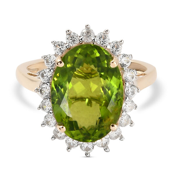 AAA nat&uuml;rlicher Peridot und Zirkon-Ring, 375 Gelbgold  ca. 7,92 ct
