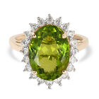 AAA natürlicher Peridot und Zirkon-Ring, 375 Gelbgold (Größe 18.00) ca. 7,92 ct