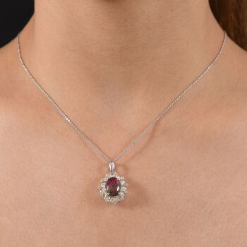 D'Joy Wassermelonen Triplett Quarz und Zirkon zweifarbiger Anh&auml;nger mit 45cm Kette - 4,40 ct.