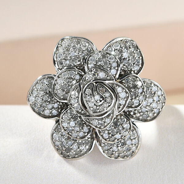 Diamant Rosen Ring 925 Silber platiniert  ca. 1,00 ct image number 2