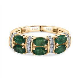 AAA Smaragd, Lab Grown Diamant Ring 375 Gold (Größe 21.00) ca. 1,41 ct
