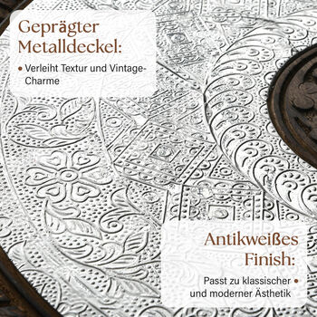 NAKKASHI handgeschnitzter klappbarer Tisch aus Mangoholz mit handgepr&auml;gter Aluminiumplatte, 53x53x53 cm, natur