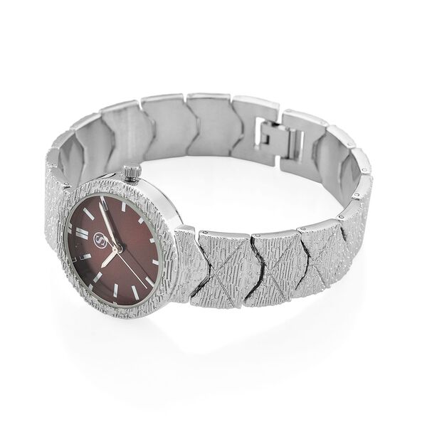 STRADA - Japanisches Uhrwerk, Burgunder Zifferblatt mit goldplattiertem Alloy Armband, 20 cm image number 5