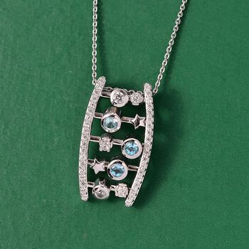 GP Celestial Kollektion- Schweizer Blautopas, Zirkon und blauer Saphir Anh&auml;nger mit 50cm Kette - 1,45 ct.