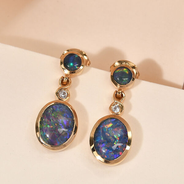 Boulder Opal Triplett und Zirkon-Ohrh&auml;nger in Silber image number 2