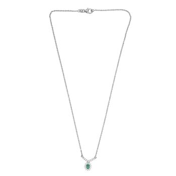 Kagem sambisches Smaragd und wei&szlig;es Zirkon-Collier, ca. 45 cm, 925 Silber platiniert ca. 0,73 ct