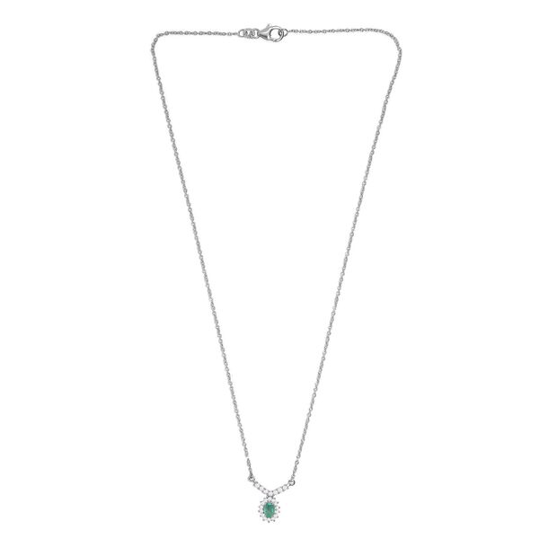 Kagem sambisches Smaragd und wei&szlig;es Zirkon-Collier, ca. 45 cm, 925 Silber platiniert ca. 0,73 ct image number 4