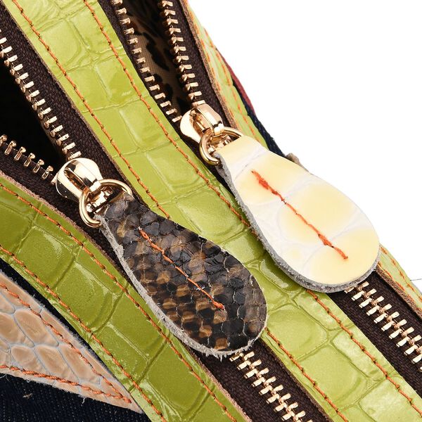 "Chaos by Elsie Genuine Leather shoulder Bag with RFID Color:blue Size:35*12*22cm           Wall: Genuine Leather Lining: Polyester                Exterior:zipped-2, Interior:zipped-2, slip-2   with 1 Long strap:120cm                               " image number 6