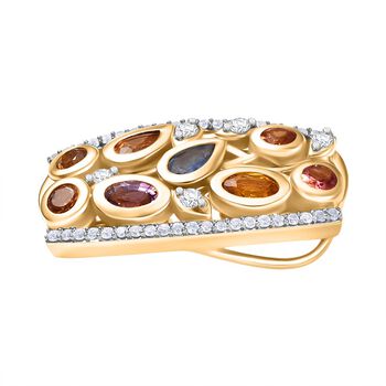 D'Joy AA Mehrfarbig Saphir, Wei&szlig;er Zirkon Anh&auml;nger 925 Silber 750 Gelbgold Vermeil ca. 2.15 ct