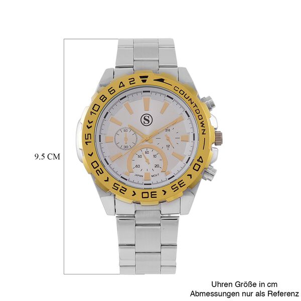 STRADA - Japanisches Uhrwerk mit rotierbarem Skalenring und Edelstahl-Gold-Plattierung, bicolor, Wei&szlig; und Gelb image number 7