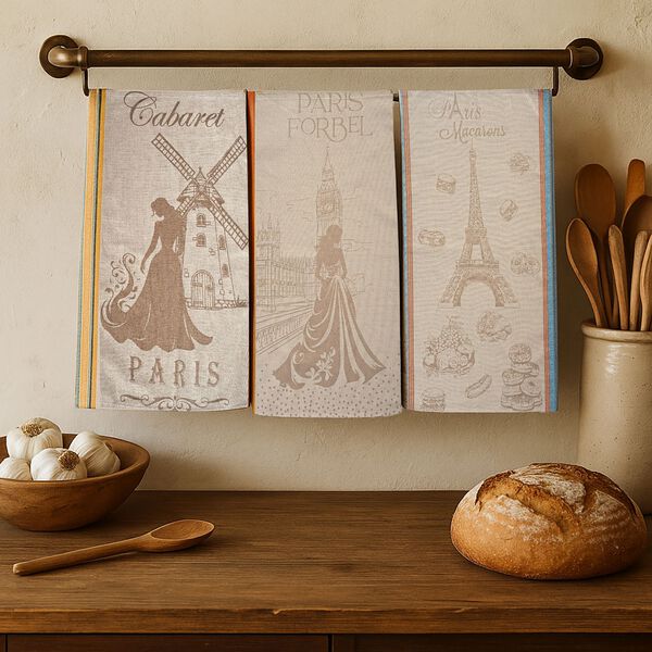 LIVMORE Set aus 3 Jacquard gewebten K&uuml;chenhandt&uuml;chern, 50x70cm, Beige Gr&uuml;n