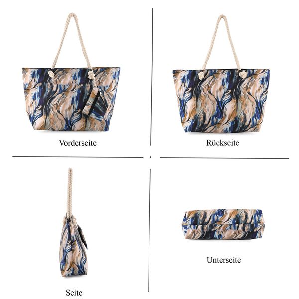 Leopardenmuster Shopper Set 2-teilig Gro&szlig;e Tragetasche 56 x 36 x 16 cm mit Rei&szlig;verschluss Etui 15 x 12 cm, Cremeblau image number 4