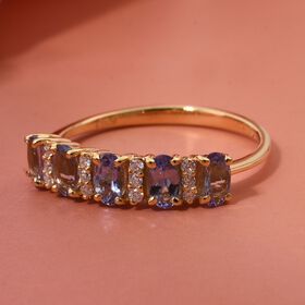 Tansanit, Moissanit Ring 925 Silber vergoldet (Größe 17.00) ca. 1.25 ct