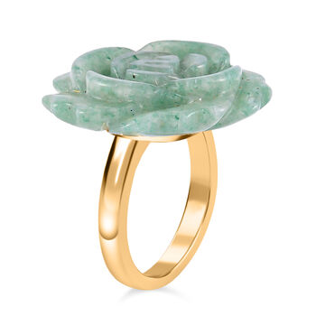 2er Set - Handgeschnitzter Gr&uuml;ner Aventurin Anh&auml;nger mit Kette und Ring (Gr&ouml;&szlig;e 16.00), goldfarben, ca. 30.00 ct