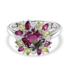 Blooming Petals - D joy Wassermelonen Quarz Triplette, Rhodolith Granat Ring 925 Silber rhodiniert (Größe 19.00) ca. 4.11 ct