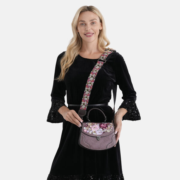 Kompakte Kunstprint Crossbody Tasche mit floralem Design, 23x9x17cm, Lila image number 2