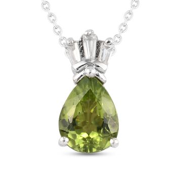 Peridot und Zirkon Anh&auml;nger mit Kette 50 cm 925 Silber platiniert ca. 1,57 ct