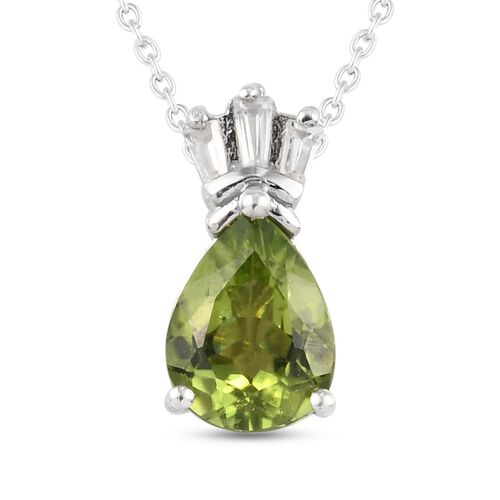Peridot und Zirkon Anhänger mit Kette 50 cm 925 Silber platiniert ca. 1,57 ct image number 0