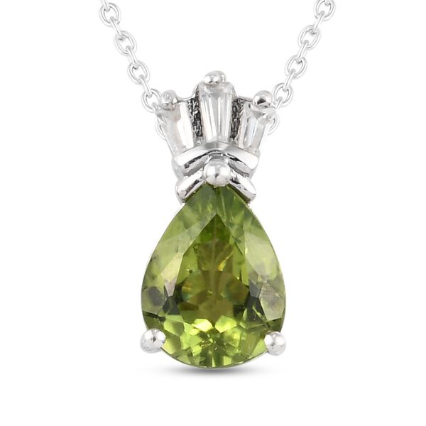 Peridot und Zirkon Anh&auml;nger mit Kette 50 cm 925 Silber platiniert ca. 1,57 ct