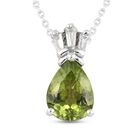 Peridot und Zirkon Anhänger mit Kette 50 cm 925 Silber platiniert ca. 1,57 ct