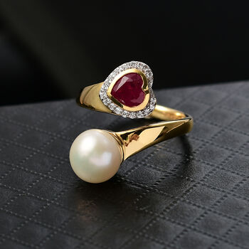 D'Joy S&uuml;&szlig;wasserperle, afrikanischer Rubin und Zirkon Ring