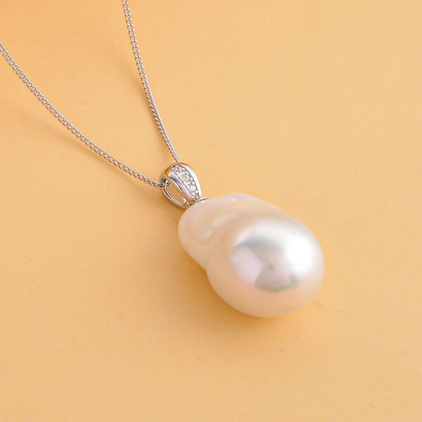 15-20mm Barockperle und Zirkon-Anh&auml;nger mit Kette image number 2
