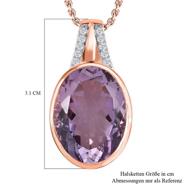 Rose de France Amethyst, weißer Zirkon Anhänger mit Kette, 925 Silber rosévergoldet ca. 17.30 ct image number 7