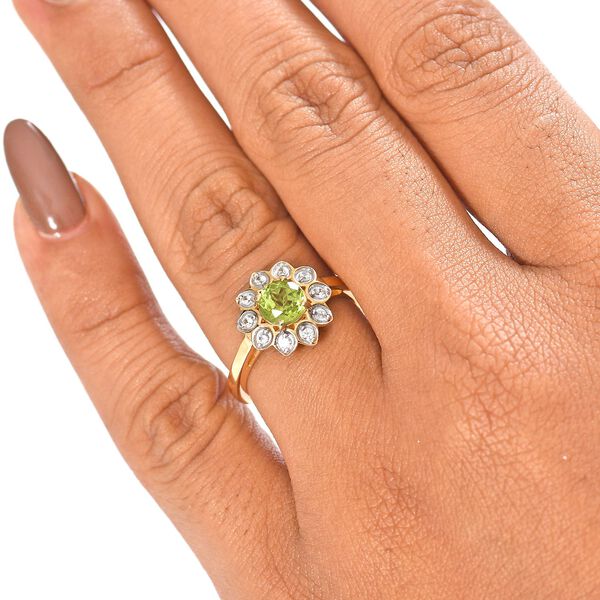 D'Joy Natürlicher Peridot, Weißer Zirkon Ring 925 Silber vergoldet (Größe 20.00) ca. 1.13 ct image number 3