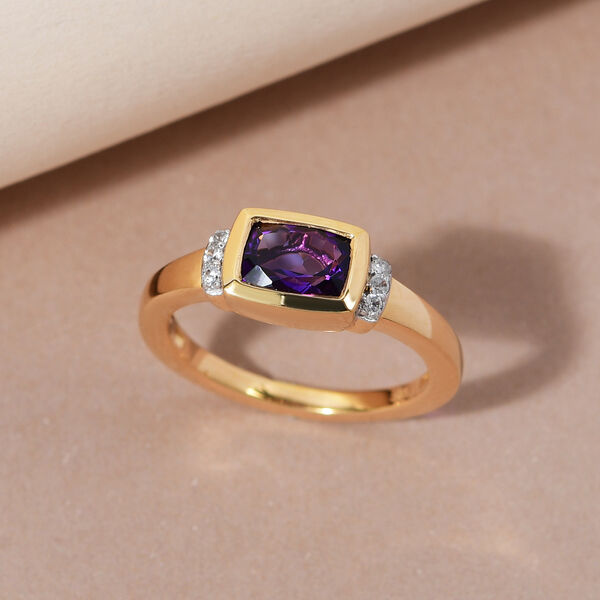 Nat&uuml;rlicher, marokkanischer Amethyst und wei&szlig;er Zirkon-Ring, 925 Silber vergoldet  ca. 0,92 ct image number 2