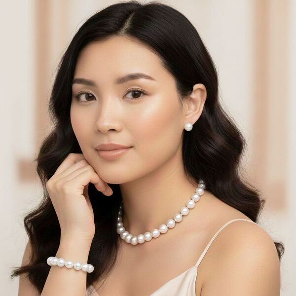 3er-Set weißes Muschelkernperle Schmuckset image number 2