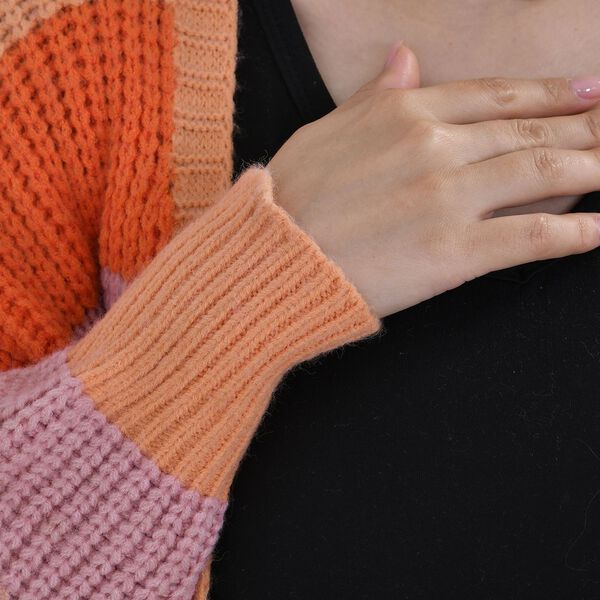 TAMSY - Gestreifter Cardigan, Orange und Lila, Einheitsgr&ouml;&szlig;e image number 5