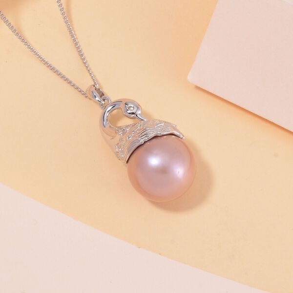 Lila Edison Perle, Weißer Zirkon Schmuckset 925 Silber platiniert image number 2