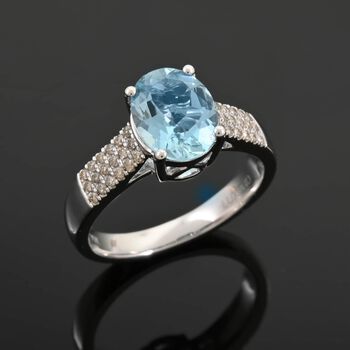 LUXORO zertifiziert und gepr&uuml;ft AAAA Santamaria Aquamarin und VS Diamant Ring in 417 Wei&szlig;gold - 1,75 ct.