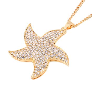 Wei&szlig;er Kristall-Seestern-Anh&auml;nger mit Kette in Goldton, 73 cm