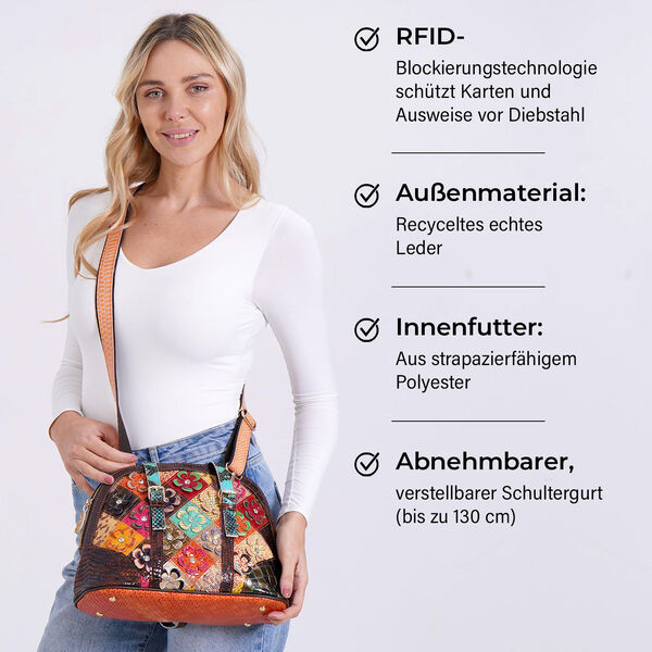 Chaos by Elsie Crossbody Tasche, echtes Leder, RFID-Schutz, multicolor Kroko-Pr&auml;gung mit Blumenmuster, inkl. Mini-Taschenlampe, 32&times;14,5&times;24 cm image number 3