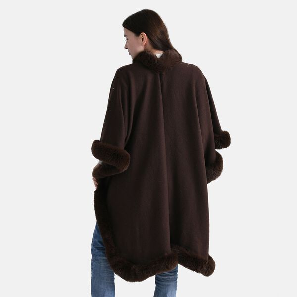 LA MAREY - Poncho mit Kunstfellbesatz und Kristall-Detail, Blau, Einheitsgröße image number 2