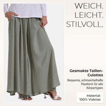Gesmokte Taillen-Culottes, locker, bequem, elastischer Bund, Einheitsgr&ouml;&szlig;e, Gr&uuml;n