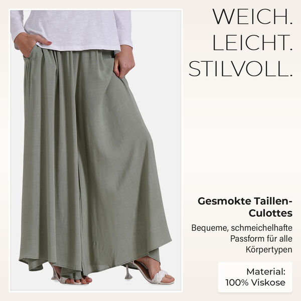 Gesmokte Taillen-Culottes, locker, bequem, elastischer Bund, Einheitsgröße, Grün image number 2