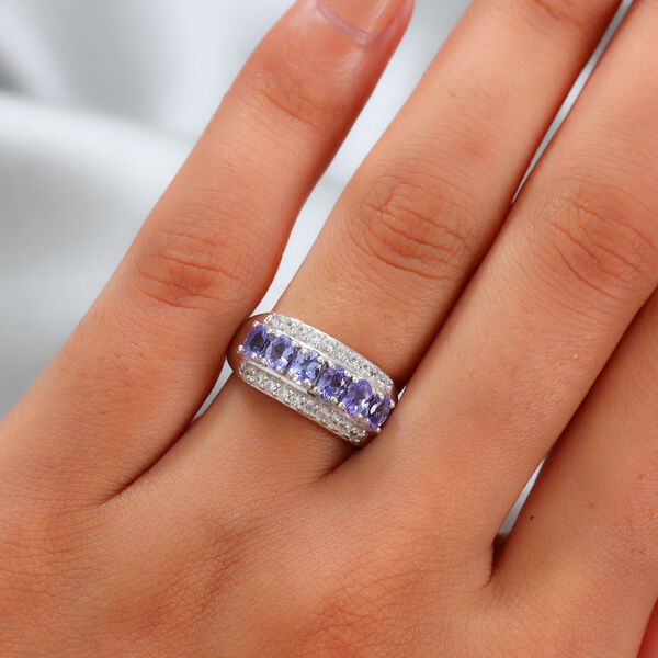 Tansanit und Zirkon Ring 925 Silber platiniert  ca. 1,52 ct image number 3