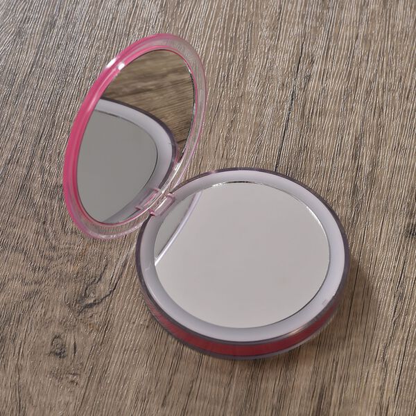 Wiederaufladbarer zweiseitiger LED-Schminkspiegel, 8.4x8.4x1.7cm, rosa image number 1