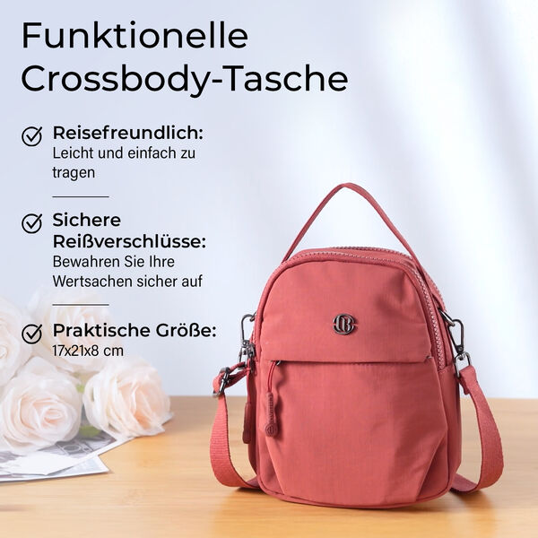 Nylon Crossbody Tasche in Ziegelrot mit Reißverschluss image number 2