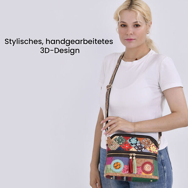 Chaos by Elsie- Echtleder Crossbody Bag mit RFID-Schutz und Kroko-Pr&auml;gung, Blumenmuster image number 2