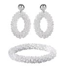 2er Set - Perlen-Armband und Ohrringe mit beigefarbenem Glas, Messing, goldfarben