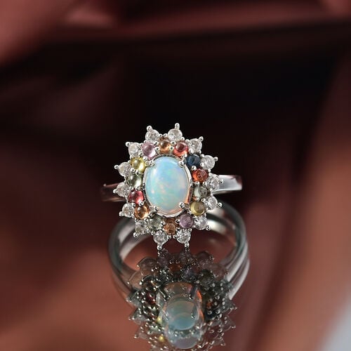 AA Natürlicher, äthiopischer Welo Opal, Mehrfarbig Saphir Ring 925 Silber rhodiniert (Größe 17.00) ca. 2,41 ct image number 1