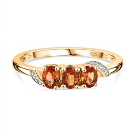 AA Orange Saphir Ring 925 Silber 750 Gelb Vergoldet (Größe 19.00) ca. 0,77 ct
