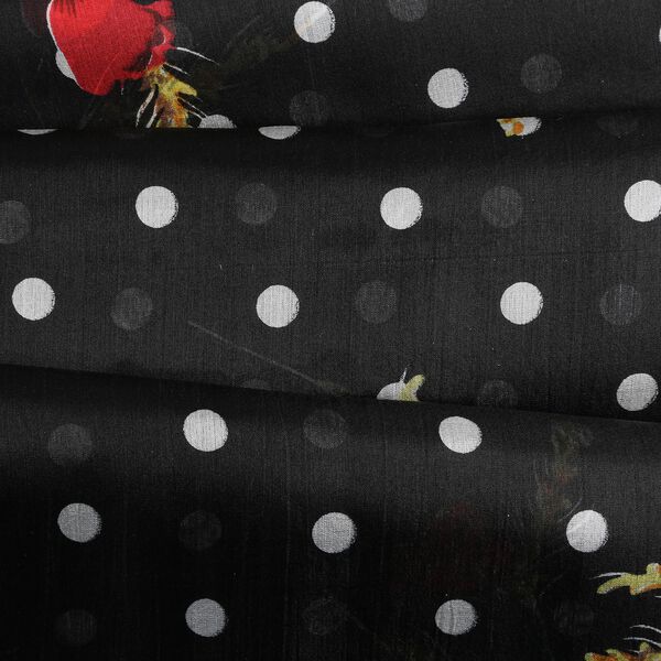 LA MAREY - 100% nat&uuml;rlicher Maulbeerseiden-Schal, Blumen und Tupfen Muster, Gr&ouml;&szlig;e 180x110 cm, Schwarz image number 4