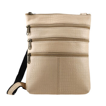 CLOSE OUT - Echtleder Crossbody Tasche mit Kroko Pr&auml;gung, Multi-F&auml;cher, 20 x 24 cm, Beige