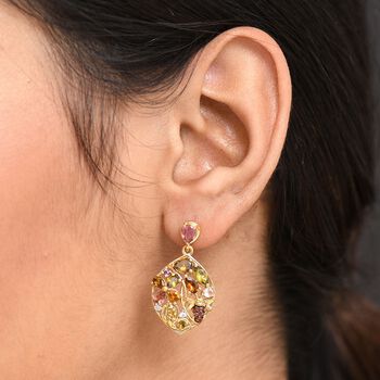 AA Mehrfarbig-Turmalin Ohrringe 925 Silber 750 Gelbgold Vermeil ca. 3,74 ct.