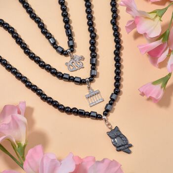 3er Set - H&auml;matit Drachen, Brandenburger Tor, und Eule Anh&auml;nger mit Kette, ca. 1320.00 ct