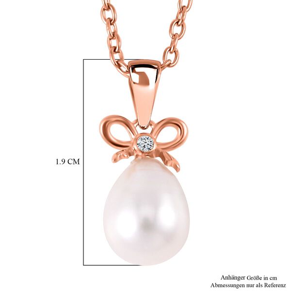 Weiße Süßwasser Perle, Weißer Zirkonia Anhänger mit Kette, 925 Silber rosévergoldet image number 6